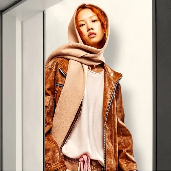 NWT FREE PEOPLE All For You Hooded Scarf In tan/beige/mushroom•extra long &wide - Picture 2 of 16